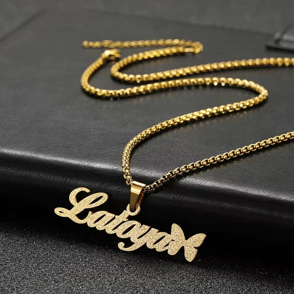 Butterfly Nameplate Necklace