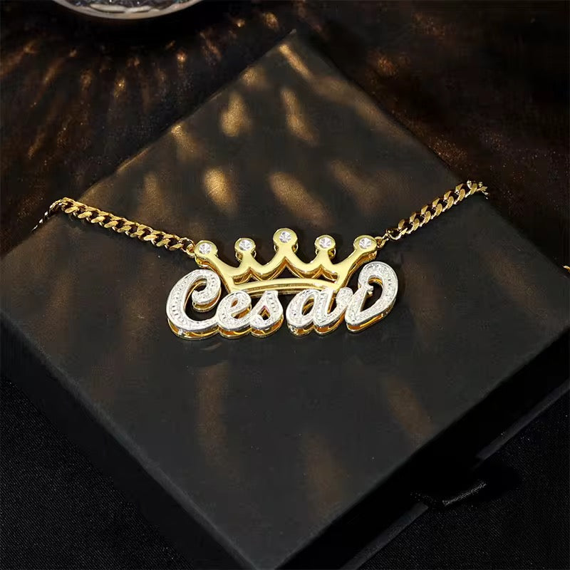 Crown Nameplate Necklace